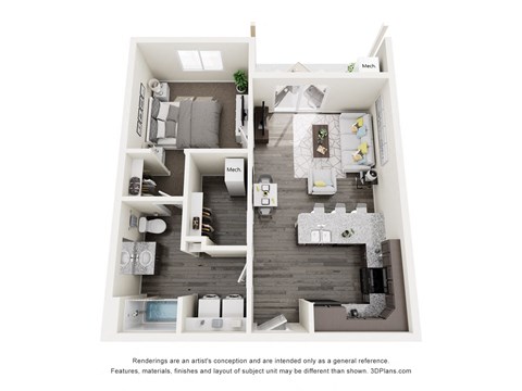 Floor plan for 1 bed, 1 bath, 660 sqft
